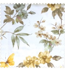 Brown white grey yellow color natural flower long leaf elegant look mike flower daisy flower buds big leaf and small leaf pattern poly fabric main curtain